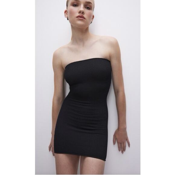 NWT GOOD AMERICAN Size 00/0 or Xs Always Fits Tube Mini Dress Black Stretchy - Picture 1 of 8